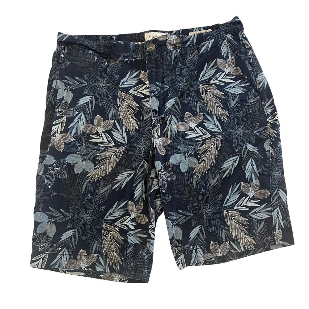 Goodfellow & Co Linden Chino Shorts 32 Navy Tropical Floral Cotton Vacation